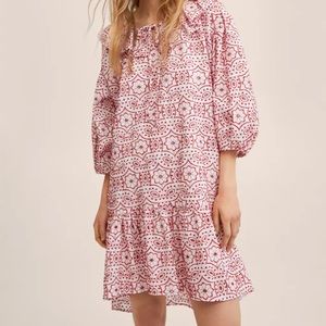 MANGO Red/White Embroidered Dress